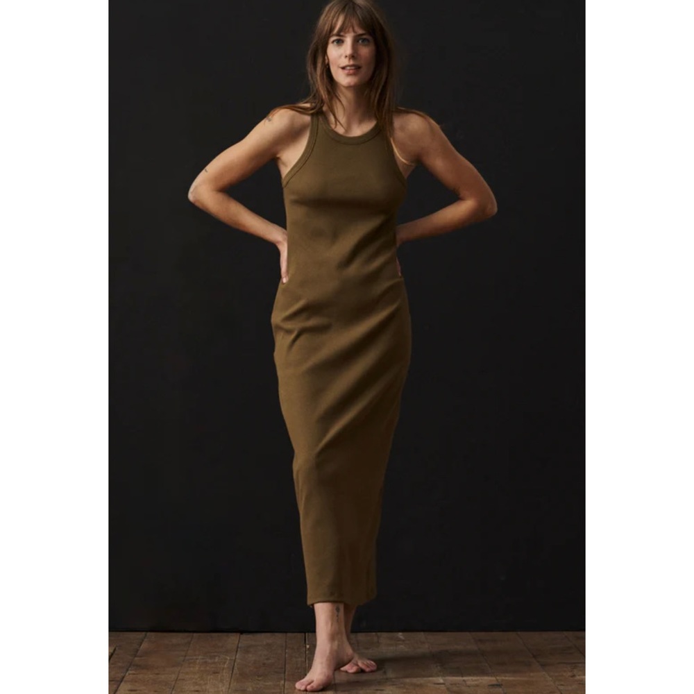 Buck Mason Surplus Rib Tank Maxi Dress Arbor Green Medium